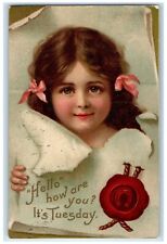 1907 Pretty Girl Curly Hair Horseshoe Bingham Pennsylvania PA Antique Postcard picture