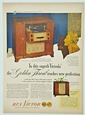 1946 RCA Victor Vintage Print Ad The Golden Throat Record Player New FM Radio picture