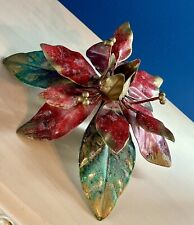 Vintage Italian Tole Metal Poinsettia Floral Taper Candle Holder Made in Italy picture
