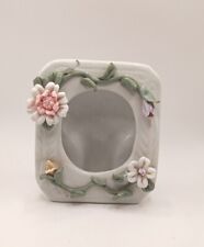 4x4 Porcelain Vintage Tabletop Picture Frame White w/ Pink Flowers picture