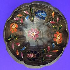 Large Vintage Mexican Batea Wooden Bowl Folk Art Hand Painted Flowers 13” SALE picture