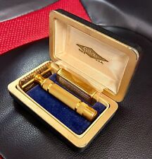 GOLD Gillette 1930s NEW Bostonian Safety Razor Set w/ Case, Bank, & Blades picture
