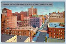Des Moines Iowa Postcard Looking East Walnut Street Ninth Street c1940 Vintage picture
