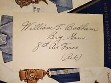 WWI Ace BG WILLIAM T. BADHAM, USAS/Aeronautique Militaire 5Vs Signed 3x5 SCARCE picture