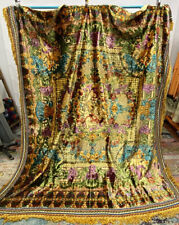 Antique Vintage Turkish Chenille Cherub Floral Fringe Bedspread Textile As Is picture