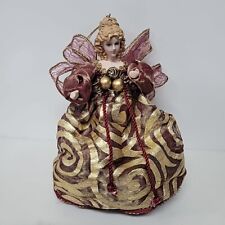 Christmas Angel Tree Topper 7” Red With Gold Accents Gown Porcelain Face & Hands picture