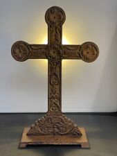 Vintage Cast Iron Cross on Rectangular Base - 12 1/4 in. Tall picture