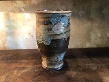 Studio Pottery Vase Large Signed Vintage Floral Mid Century Mod Earth Tones Rare picture