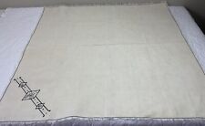 Vintage Small Square Tablecloth, Linen, White & Black, Flower Embroidery picture