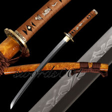 30 IN Japanese Wakizashi Sword Clay Tempered T10 Steel Full Tang Sharp Handmade picture