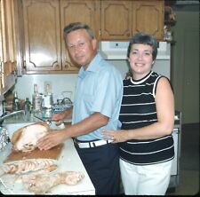 1969 Man + Woman Standing by Turkey Carving Thanksgiving Vintage 126 Slide picture