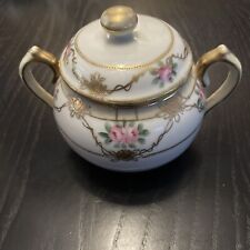 Hand Painted Nippon Sugar Bowl Rose Pattern gold accents picture