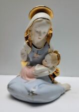 Beautiful Vintage Catholic Mother Mary Madonna Baby Jesus Porcelain Gold Blue picture