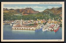1940's Aloha Tower and Honolulu Harbor Hawaii Vintage Linen Postcard M1259 picture