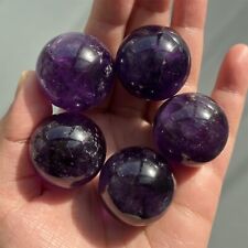 27mm+ Top Natural Amethyst sphere quartz crystal Ball healing Palm stone 5pcs picture