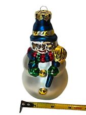 Vintage Christmas Ornament Snowman 1980s Blown Glass Lg 6 Inch Xmas Holiday EUC picture