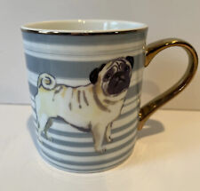 Pug Dog Coffee 14oz Mug With Stripes & Gold Trim 10 Strawberry Street Brand picture