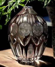 Vintage Bohemian Amethyst Swirl and Clear Cut Glass Vase Hexagonal Top picture