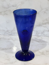 Vintage Cobalt Blue Hand Blown Footed Art Glass Vase 8 3/4