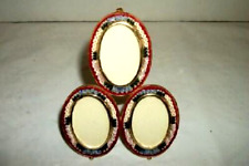 ITALIAN MICRO MOSAIC PICTURE FRAME TRIPLE OVAL STACKED BRASS EASEL BACK GLASS picture