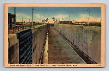 Sabin Lock Empty Sault Ste Marie Michigan Postcard c1953 picture