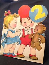 #1063🌟Vintage 1949 Children's 2-Sided 2nd Birthday TODDLERS BALLOONS 🎈Card picture