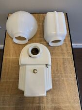 Art Deco White Porcelain Wall Sconce With Two Milk Glass Shades picture