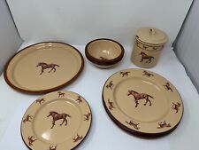 Enamelware Marble Canyon Horse Plates Bowls Canisters and Platter 17 pieces picture