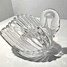 Gloria Vanderbilt Designer Art Deco Lead Crystal Glass Swan Candy Dish Clear picture