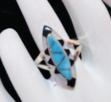 Navajo Sterling Turquoise Onyx Shell Ring #909 picture
