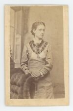 Antique CDV c1870s Beautiful Young Woman in Dress by Chair Collins Waverly, IA picture