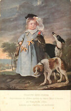 Postcard Little Girl With Greyhound and Hunting Dog & Bird Van Dyke Painting picture