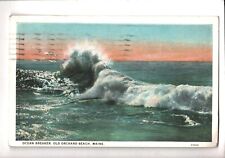 1928 Postcard Old Orchard Beach ME Maine Ocean Breaker Wave Surf picture