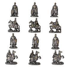 Set of 12 Medieval Crusader Knights With Swords Shields Horses Mini Figurines picture