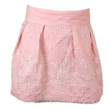 Vintage 1960s Hand Sewn Pink & White Checked Embroidered Gingham Country Apron picture