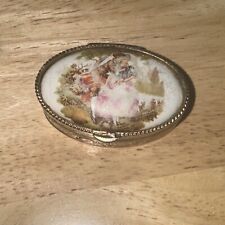 Fragonard Style Pill Box Courting Couple Metal Vintage picture
