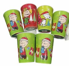 Lot of 6 Peanuts Christmas Plastic Cups Snoopy Sally Charlie Holiday Drinking picture