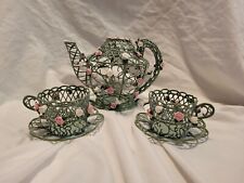 Retired Partylite Enchanted Rose Teapot And 2 Teacup Candle Holder Set Ln  picture