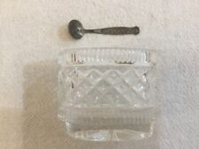 Vintage Open SALT CELLAR with Tiny Meka Silver spoon  - Oval shape clear glass  picture