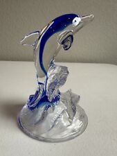 Crystal Clear Dolphin Figurine- Beautiful - Waves Ocean Retro 80’s Glass Gift picture