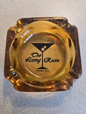 Vtg Cigarette Amber Glass Ashtray from The Living Room In Warren, Ohio 3.75