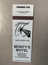 Vintage 1960s 1970s Monty’s Motel Grangeville Idaho Matchbook Cover Hotel Vtg picture