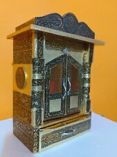 Handmade Wooden Gold Oxidized Home Temple, Wall mandir, Indian Pooja Temple, picture