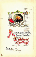 Tuck's 5085 Christmas Series Black Cats Fireplace Posted 1911 Embosssed Postcard picture