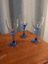 Set of 3 Vintage Bormioli Rocco Zaffiro Italian Wine Glasses Indigo Stem picture