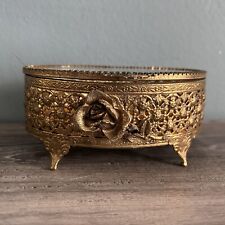 Vintage Ormolu Hollywood Regency Filigree Jewelry Trinket Box picture