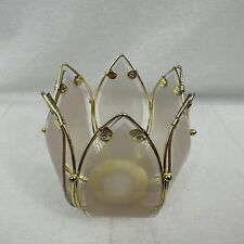 Vtg MCM Lotus Flower Lamp Brass Pink Glass 6 Panel Petal Lamp Shade Replacement picture