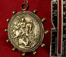 Chaplain's WWII Vintage St. George Slaying Devil Bronze Rosary Fob Medal Pendant picture