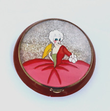 ANTIQUE FRENCH GLITTER GIRL POWDER COMPACT in ITALIAN CELLULOID BOX RARE VTG picture