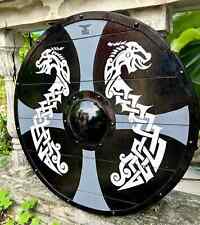 Medieval Wooden Viking Dragon Round Shield Handmade Larp 24